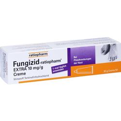 Creme gegen Pilzinfektionen der Haut in einer weißen und violetten Schachtel.