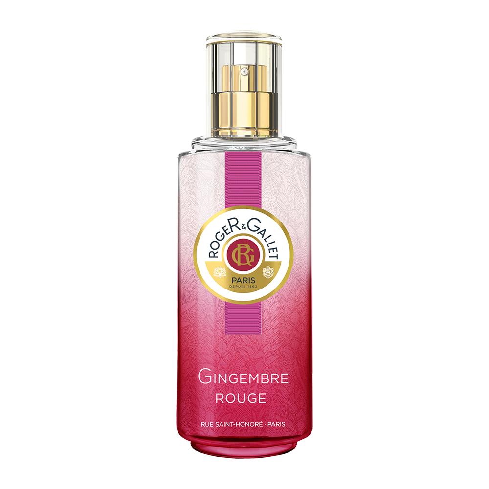 Rote Parfümflasche mit der Aufschrift "Roger & Gallet Gingembre Rouge".